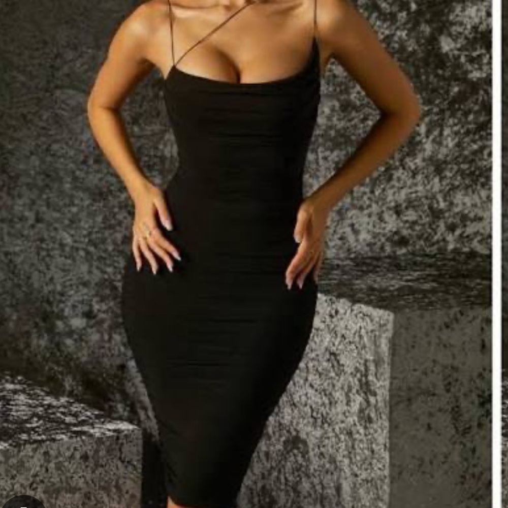 OH POLLY black asymmetrical midi dress size us 4
